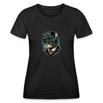 Pop art cat with glasses and suit - Women's Functional T-Shirt - black - Front - AI Model Female 172 light (172cm)