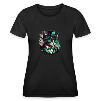 Chat pop art avec lunettes et costume - T-shirt sport Femme - noir - Devant - AI Model Female 172 light (172cm)