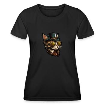 Chat Steampunk avec chapeau et lunettes - T-shirt sport Femme - noir - Devant - AI Model Female 172 light (172cm)