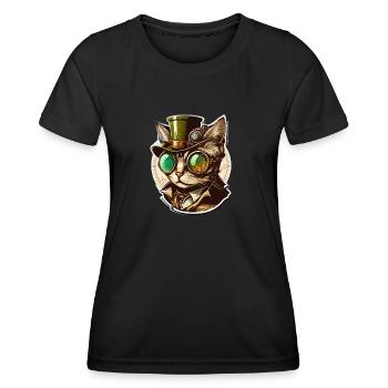 Chat Steampunk avec chapeau et lunettes - T-shirt sport Femme - noir - Devant - AI Model Female 172 light (172cm)