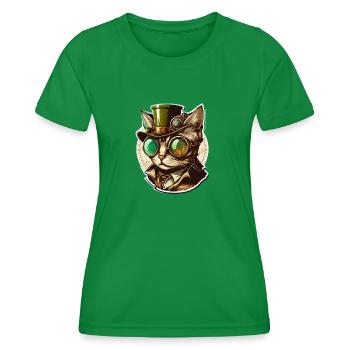 Steampunk cat with hat and glasses - Women's Functional T-Shirt - kelly green - Front - AI Model Female 172 dark (172cm)