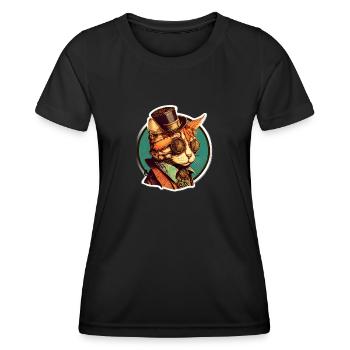 Chat Steampunk avec chapeau et lunettes - T-shirt sport Femme - noir - Devant - AI Model Female 172 light (172cm)