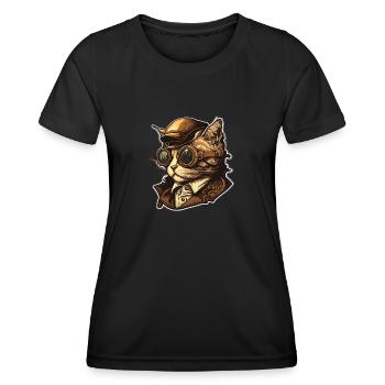 Chat Steampunk avec chapeau et lunettes - T-shirt sport Femme - noir - Devant - AI Model Female 172 light (172cm)