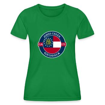 Johns Creek Georgia Flag USA Travel Souvenir Badge - Women's Functional T-Shirt - kelly green - Front - AI Model Female 172 dark (172cm)