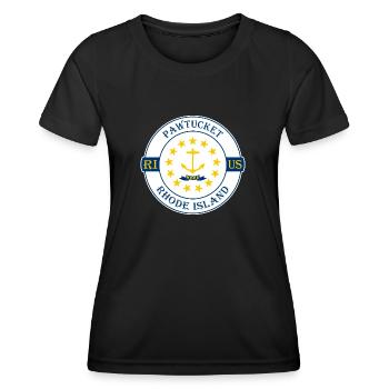 Pawtucket Rhode Island Flag USA Souvenir Badge - T-shirt sport Femme - noir - Devant - AI Model Female 172 light (172cm)
