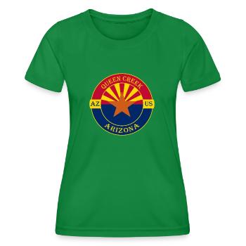 Queen Creek Arizona Flag USA Travel Souvenir Badge - Women's Functional T-Shirt - kelly green - Front - AI Model Female 172 dark (172cm)