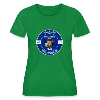 Oshkosh Wisconsin Flagge USA Reise Souvenir Abzeichen - Frauen Funktions-T-Shirt - Kelly Green - Vorne - AI Model Female 172 dark (172cm)