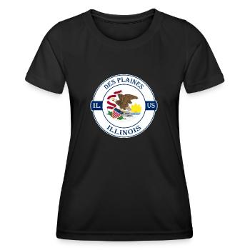 Des Plaines Illinois Flag USA Souvenir Badge - Women's Functional T-Shirt - black - Front - AI Model Female 172 light (172cm)