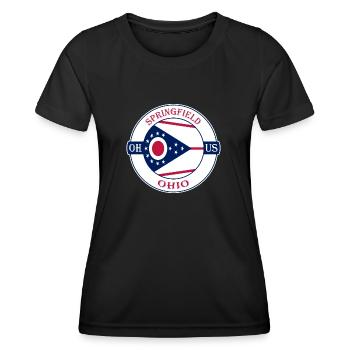 Springfield Ohio Flagge USA Reise Souvenir Abzeichen - Frauen Funktions-T-Shirt - Schwarz - Vorne - AI Model Female 172 light (172cm)