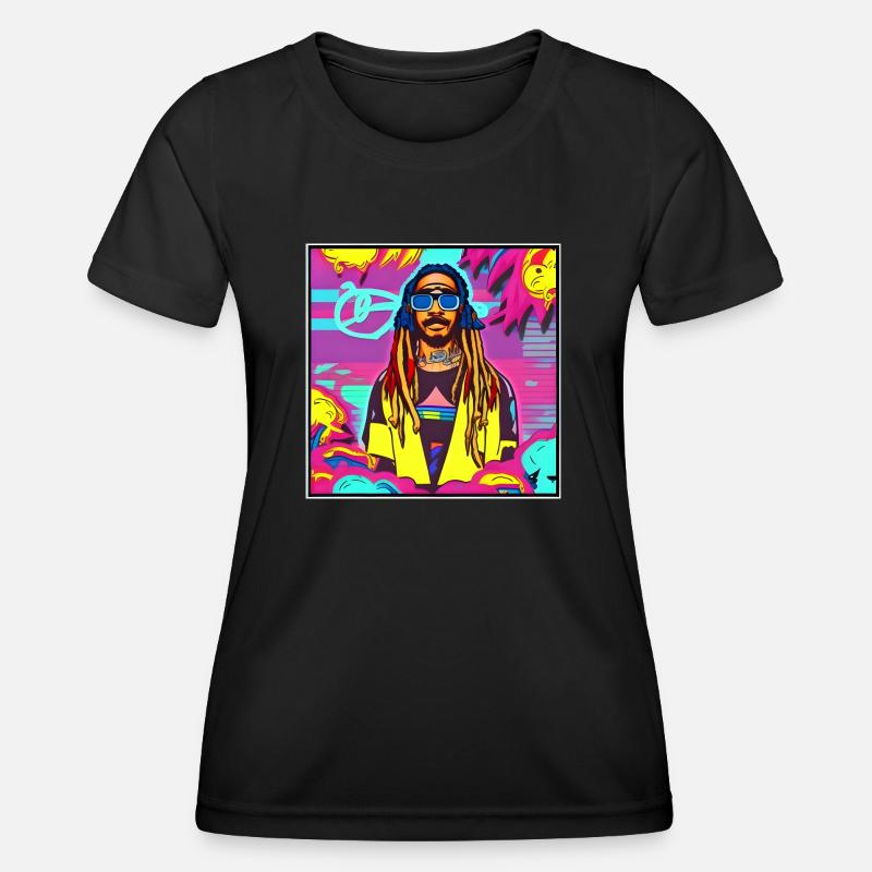 Retrowave rastaman - Women's Functional T-Shirt - black