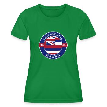 East Honolulu Hawaii Flag USA Souvenir Badge - T-shirt sport Femme - vert - Devant - AI Model Female 172 dark (172cm)