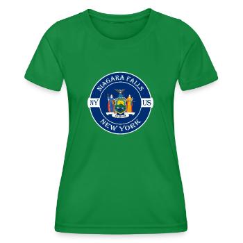 Niagarafälle New York Flagge USA Souvenir Abzeichen - Frauen Funktions-T-Shirt - Kelly Green - Vorne - AI Model Female 172 dark (172cm)