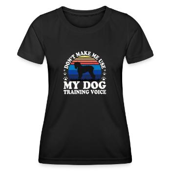 Schwarz Russian Terrier Hund Silhouette Retro Sonnenuntergang - Frauen Funktions-T-Shirt - Schwarz - Vorne - AI Model Female 172 light (172cm)