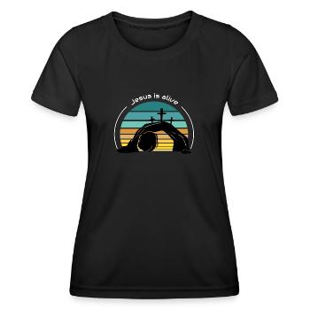 Jésus est vivant - T-shirt sport Femme - noir - Devant - AI Model Female 172 light (172cm)