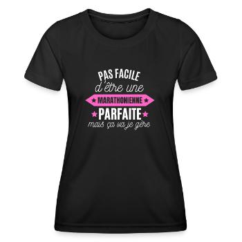 marathonienne parfaite humour pour les marathonien - T-shirt sport Femme - noir - Devant - AI Model Female 172 light (172cm)