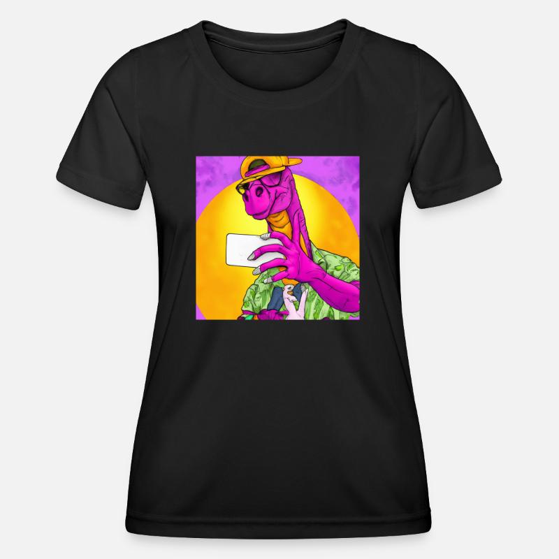 Dinosaur makes Selfie V4 gift - Women's Functional T-Shirt - black