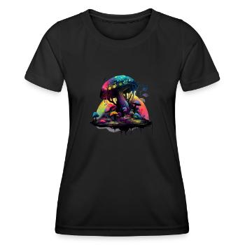 Trippy Magic Mushroom Artwork with Watercolors - Women's Functional T-Shirt - black - Front - AI Model Female 172 light (172cm)