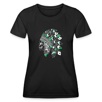 skull with white and green Indian headdress - Women's Functional T-Shirt - black - Front - AI Model Female 172 light (172cm)