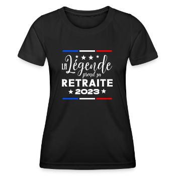 La Légende Prend sa Retraite 2023 - Humour F/H - T-shirt sport Femme - noir - Devant - AI Model Female 172 light (172cm)