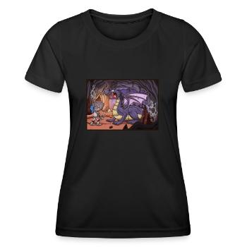 Chevalier Fighting Dragon Dans la grotte - T-shirt sport Femme - noir - Devant - AI Model Female 172 light (172cm)