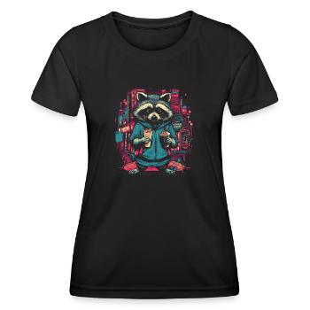 Raton laveur Fast-food Raton laveur Animal Coloré - T-shirt sport Femme - noir - Devant - AI Model Female 172 light (172cm)