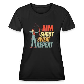 Aim Shoot Sweat Repeat Bow & Arrows Target Archery - Frauen Funktions-T-Shirt - Schwarz - Vorne - AI Model Female 172 light (172cm)