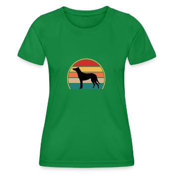 Collie Glatt Hund Liebhaber Silhouette Vintage Sonnenuntergang - Frauen Funktions-T-Shirt - Kelly Green - Vorne - AI Model Female 172 dark (172cm)