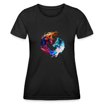 Harmonie der Wölfe /Multicolor Ying und Yang Wölfe - Frauen Funktions-T-Shirt - Schwarz - Vorne - AI Model Female 172 light (172cm)