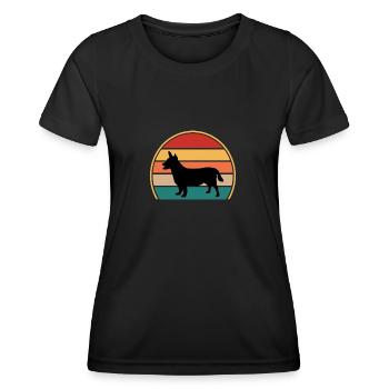 Lancashire Heeler Hund Liebe Silhouette Retro Sonnenuntergang - Frauen Funktions-T-Shirt - Schwarz - Vorne - AI Model Female 172 light (172cm)