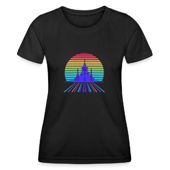 Paysage urbain rétro-futuriste - T-shirt sport Femme - noir - Devant - AI Model Female 172 light (172cm)