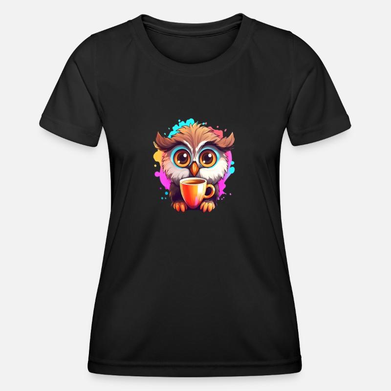 Niedliche Wachsame Eule | Nachtschwärmer Eule - Frauen Funktions-T-Shirt - Schwarz