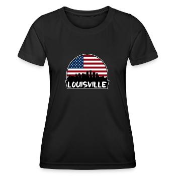 Louisville Kentucky USA Flagge Skyline Silhouette Tr - Frauen Funktions-T-Shirt - Schwarz - Vorne - AI Model Female 172 light (172cm)