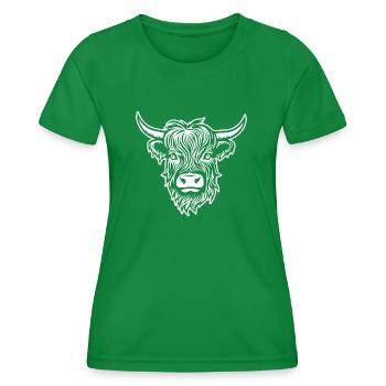 Scottish Highland cow - Women's Functional T-Shirt - kelly green - Front - AI Model Female 172 dark (172cm)