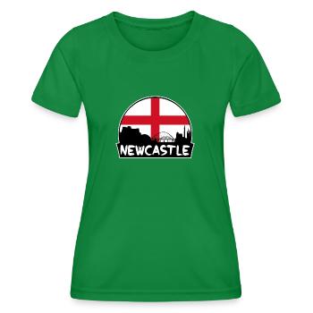 Newcastle England Flag Skyline Silhouette Travel - Women's Functional T-Shirt - kelly green - Front - AI Model Female 172 dark (172cm)