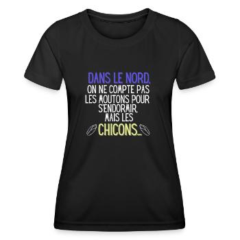 Dans le nord,on ne compte pas les moutons - T-shirt sport Femme - noir - Devant - AI Model Female 172 light (172cm)