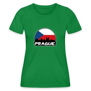 Prag Tschechien Flagge Skyline Silhouette Reisen - Frauen Funktions-T-Shirt - Kelly Green - Vorne - AI Model Female 172 dark (172cm)
