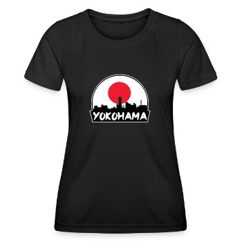 Yokohama Japan Flagge Skyline Silhouette Reisen - Frauen Funktions-T-Shirt - Schwarz - Vorne - AI Model Female 172 light (172cm)
