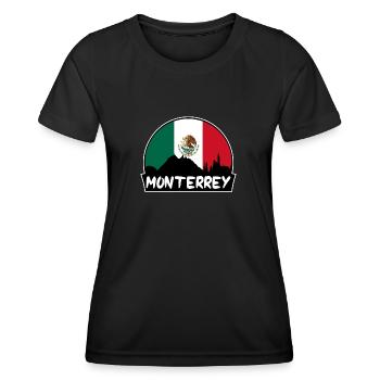 Monterrey Mexiko Flagge Skyline Silhouette Reisen - Frauen Funktions-T-Shirt - Schwarz - Vorne - AI Model Female 172 light (172cm)