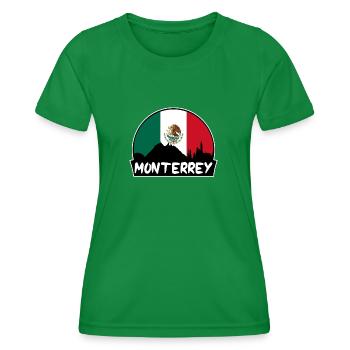 Monterrey Mexiko Flagge Skyline Silhouette Reisen - Frauen Funktions-T-Shirt - Kelly Green - Vorne - AI Model Female 172 dark (172cm)