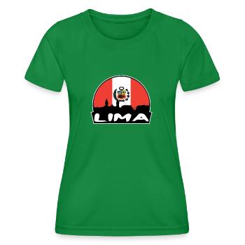 Lima Peru Flag Skyline Silhouette Travel - Women's Functional T-Shirt - kelly green - Front - AI Model Female 172 dark (172cm)