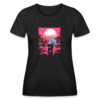 Synthwave Panda with umbrella - Frauen Funktions-T-Shirt - Schwarz - Vorne - AI Model Female 172 light (172cm)