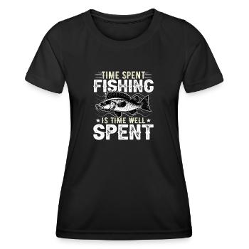 Le temps passé à pêcher est du temps bien dépensé - T-shirt sport Femme - noir - Devant - AI Model Female 172 light (172cm)