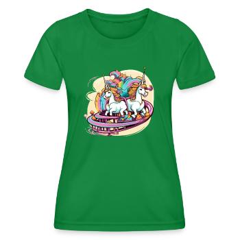 Einhörner im Vergnügungspark - Frauen Funktions-T-Shirt - Kelly Green - Vorne - AI Model Female 172 dark (172cm)