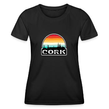 Cork Ireland Flag Skyline Travel Souvenir - Women's Functional T-Shirt - black - Front - AI Model Female 172 light (172cm)