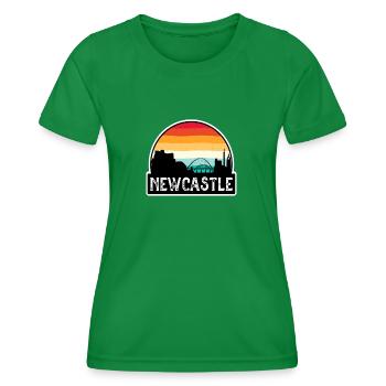 Newcastle England Flag Skyline Travel Souvenir - Women's Functional T-Shirt - kelly green - Front - AI Model Female 172 dark (172cm)