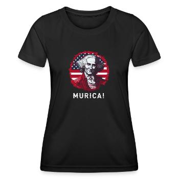 Patriotische USA Griddy George Washington Murica - Frauen Funktions-T-Shirt - Schwarz - Vorne - AI Model Female 172 light (172cm)