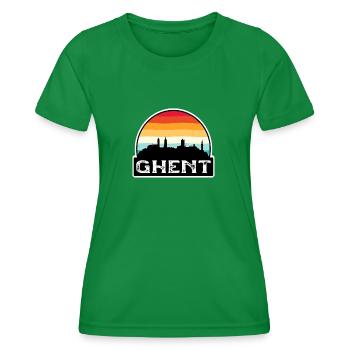 Gent Belgien Flagge Skyline Reisesouvenir - Frauen Funktions-T-Shirt - Kelly Green - Vorne - AI Model Female 172 dark (172cm)