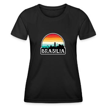 Brasilia Brazil Flag Skyline Travel Souvenir - Women's Functional T-Shirt - black - Front - AI Model Female 172 light (172cm)