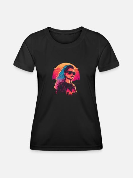 Synthwave Girl wearing sunglasses - Women's Functional T-Shirt - black