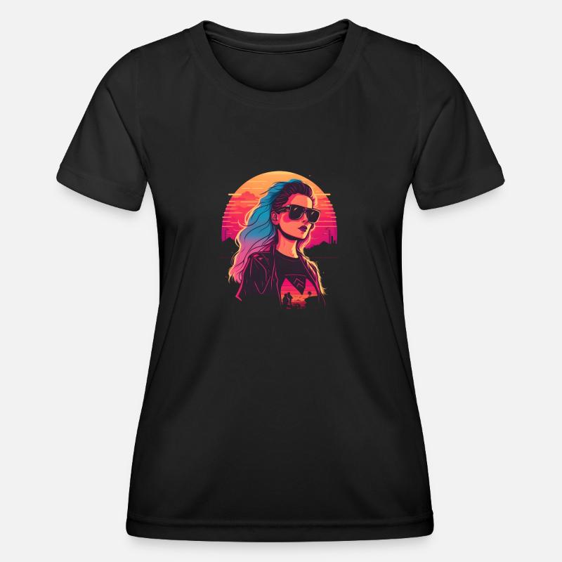 Synthwave Girl wearing sunglasses - Women's Functional T-Shirt - black
